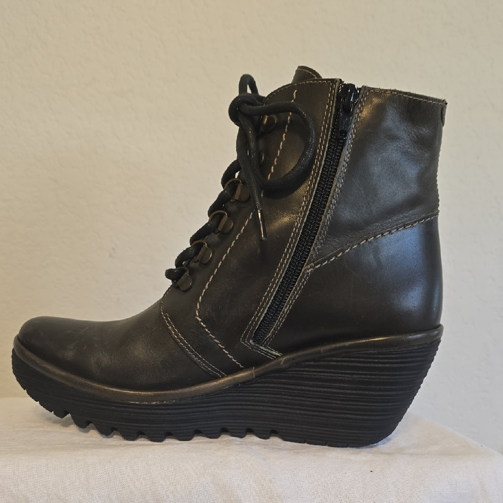 Fly London Black Lace Up Boots - Picture 9 of 16